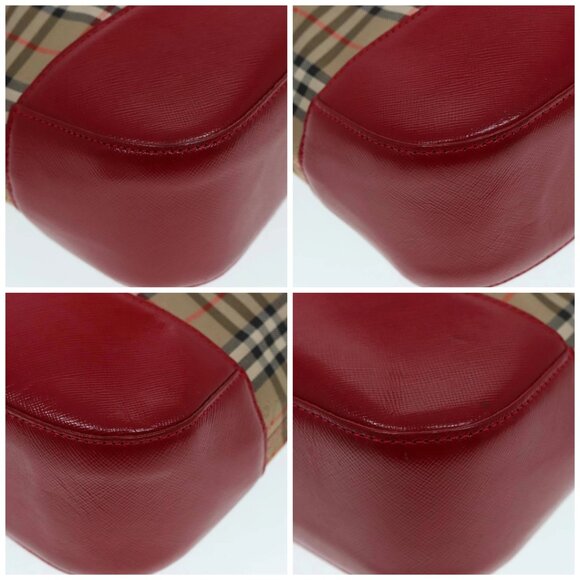 BURBERRY Nova Check Hand Bag Canvas Leather Beige Gold Red Auth 90271 - Picture 14 of 16